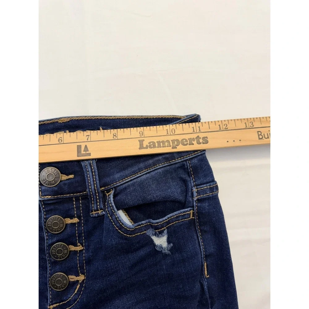 Justice Jeans‎ Girls 10 Slim Blue Skinny Dark Wash Distressed Button Fly Denim